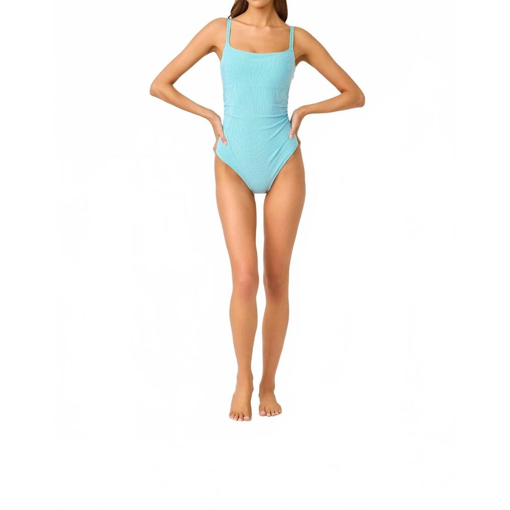 NEW LILLY PULITZER napili one piece swimwear in capri blue seersucker stripe